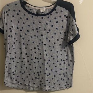 Lucky Brand Gray Tee with Navy Star Pattern and Trim